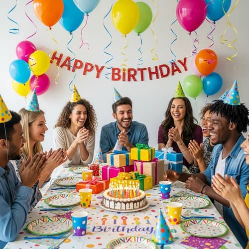 Cheerful Birthday Celebration Scene with Vibrant Colors