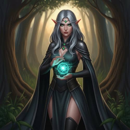 Female Elf Enchantress with Pulsating Magical Energy