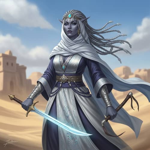 Mystical Half-Genie Woman Fantasy Scene