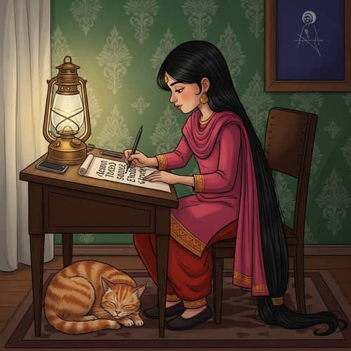 Animated Girl Practicing Calligraphy Art