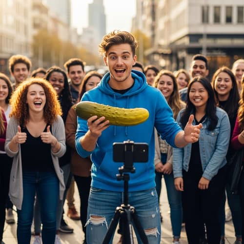 Charismatic Young Man Engaged in Daring Challenge Online