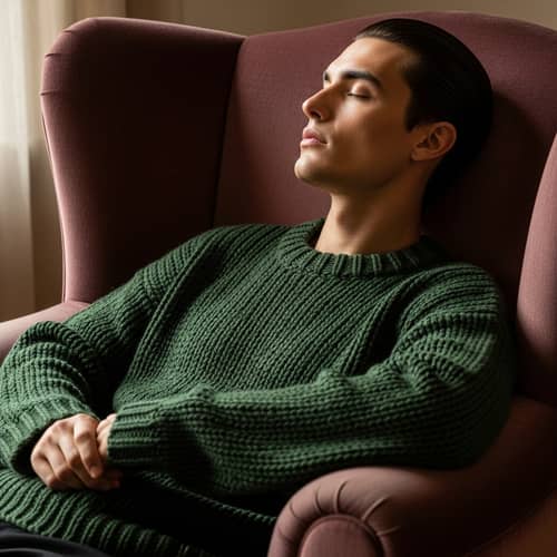 Comfortable Man in Knitted Sweater | Cozy Armchair Resting