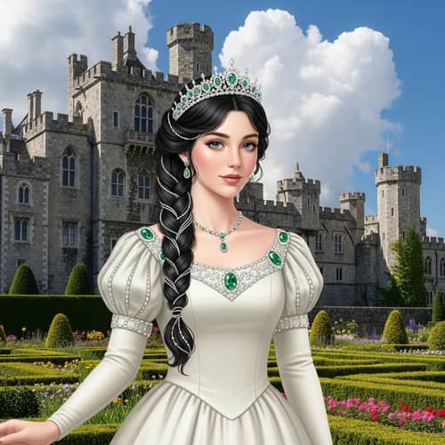 Regal Princess in Silk Gown | Enchanting Castle Garden