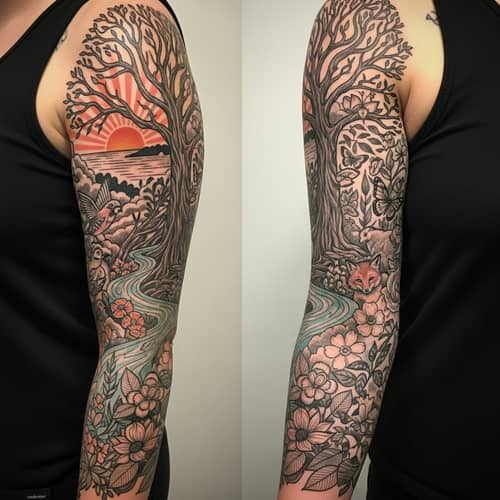 Life Symbolizing Tattoo Design for Left Arm | Diverse Motifs