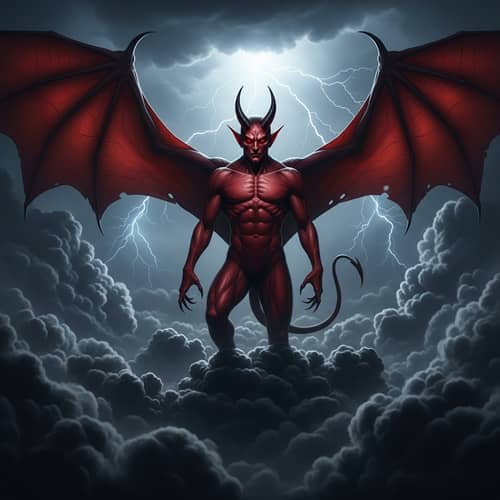 Dark Devil with Red Eyes on Clouds