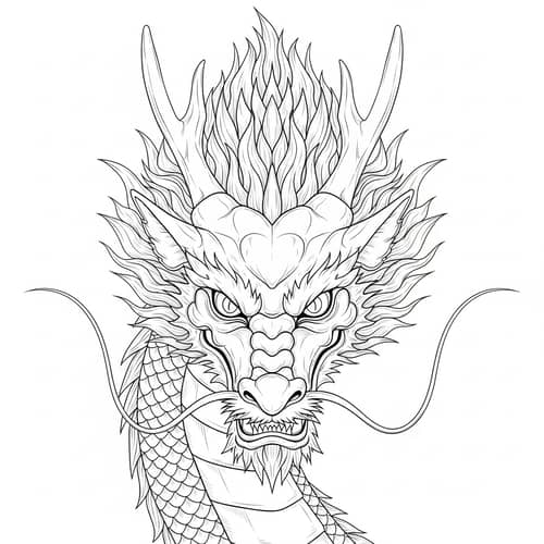 Stylized Chinese Dragon Illustration | Detailed Linear Drawing