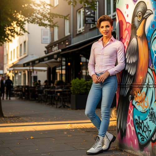 Fashionable Young Individual with Androgynous Features