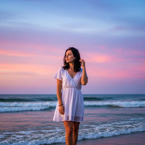 Breathtaking Hispanic Brunette Woman by the Sea