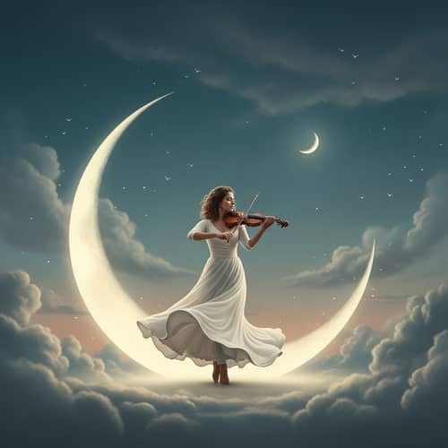 Surreal Art: South Asian Woman Dancing on Crescent Moon