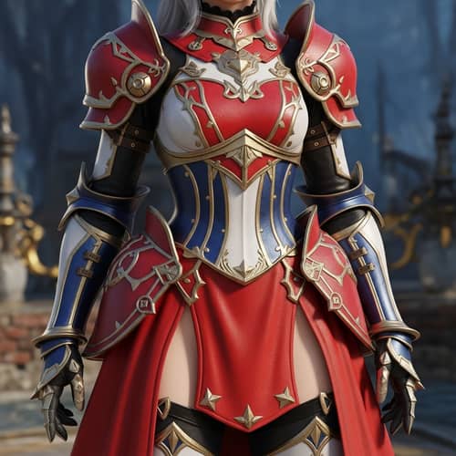 Fierce Fantasy Girl in Red, Blue & White Armor | Gunbreaker Class