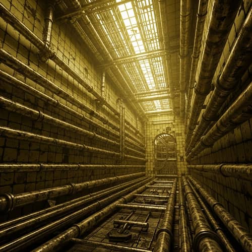 Abandoned Backrooms with Intricate Rustic Pipes | Eerie Scene