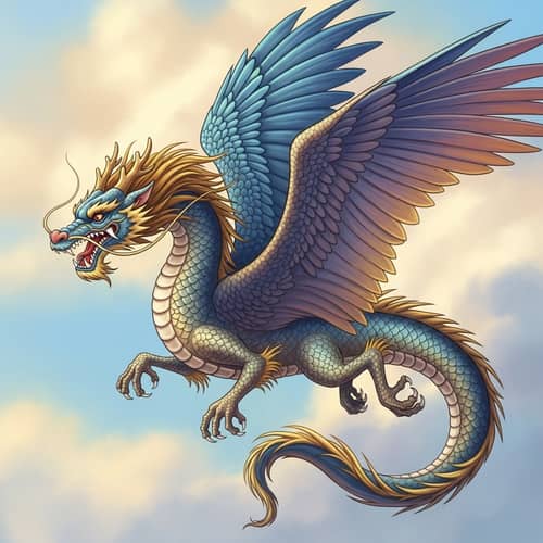 Colorful Oriental Dragon Soaring Through Sky | Digital Painting