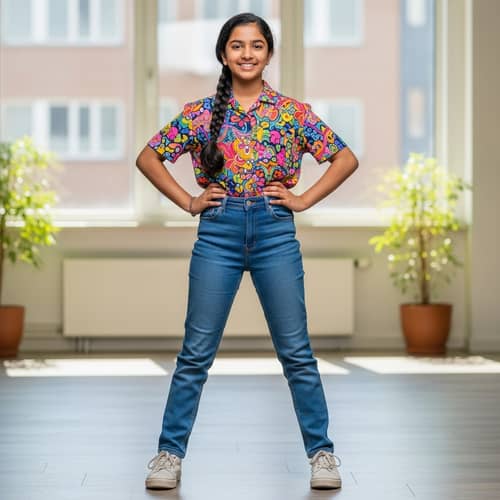 Confident South Asian Teen Girl Pose with Wide Hips