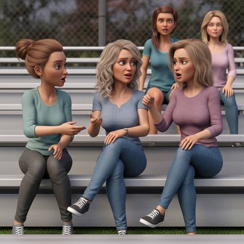 3D Animation: Caucasian Moms Talking at Soccer Game