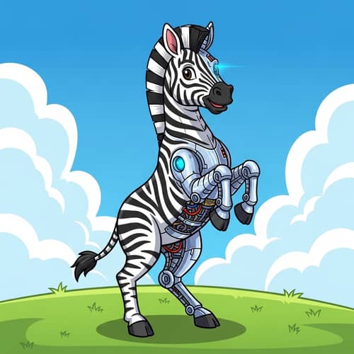 Biomechanical Zebra Cartoon | Unique Cyborg Animal Drawing