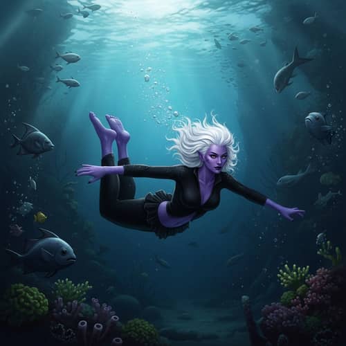Ursula Sea Witch Swimming in Mysterious Depths