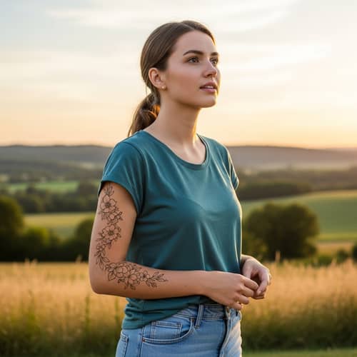 Hopeful Young Girl with Intricate Floral Tattoo
