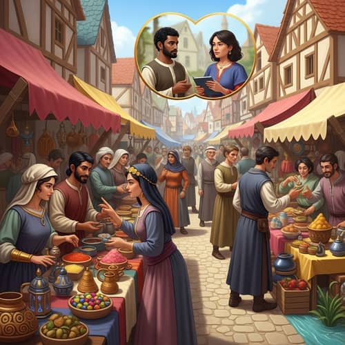 Medieval Marketplace: Vibrant Trade Talks and Bargaining Scenes