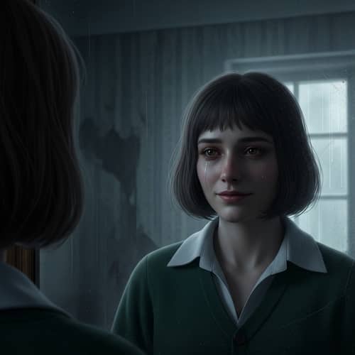 Short-Haired Girl Smiling to Mask Sadness | Mirror Scene