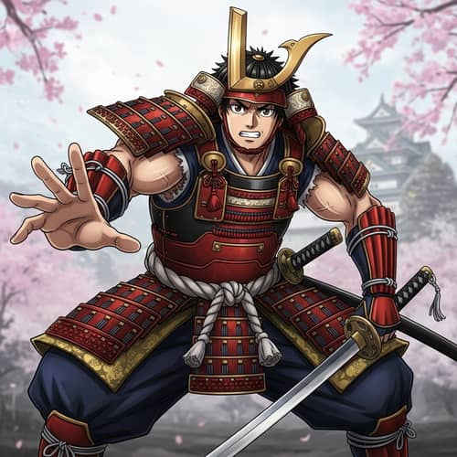 Muscular Samurai Armor: Letter L Head Anime Style Character