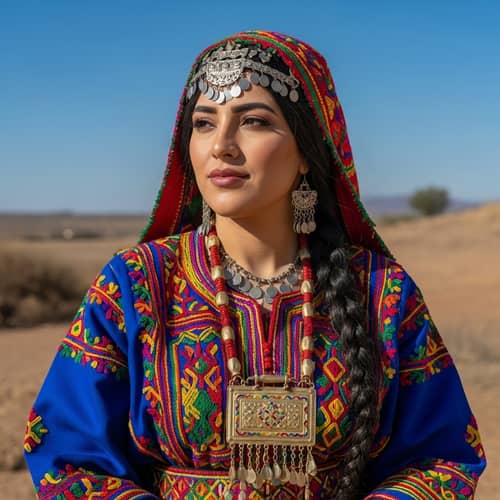 Amazigh Woman in Traditional Machbouh Attire with Iddoukan