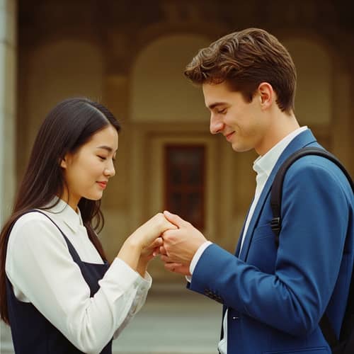 Tender Love - Young Multicultural Couple Holding Hands in Vintage Style