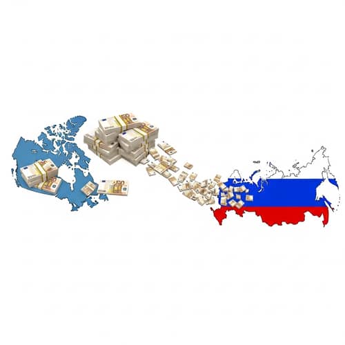 Global Currency Transfer Concept: USA, Canada to Russia