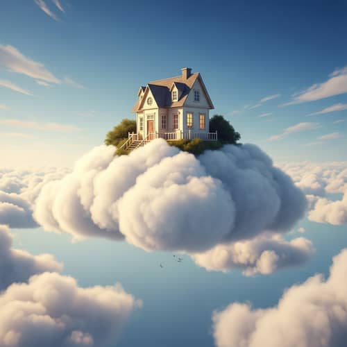 Quaint House on Fluffy Clouds | Imaginary Realm Fantasy Scene