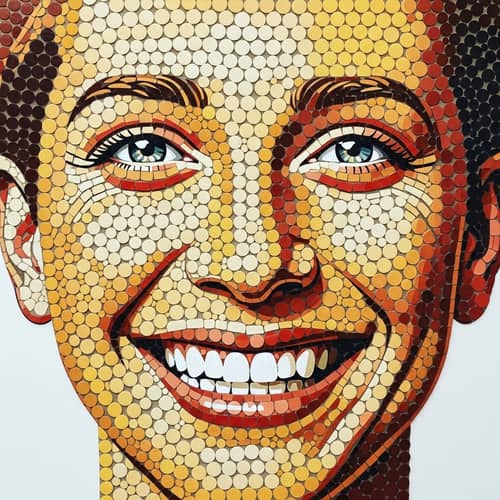 Joyful Mosaic Art: Smiling Face with Circular Tiles
