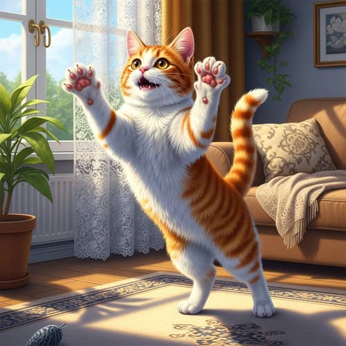 Vibrant Orange and White Cat in Mid-Leap | Happy Feline Image