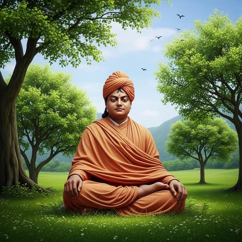 Swami Vivekananda Meditates in Serene Landscape