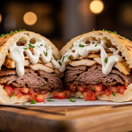 Delicious Shawarma Meat Sandwich with Sauce and Tomatoes
