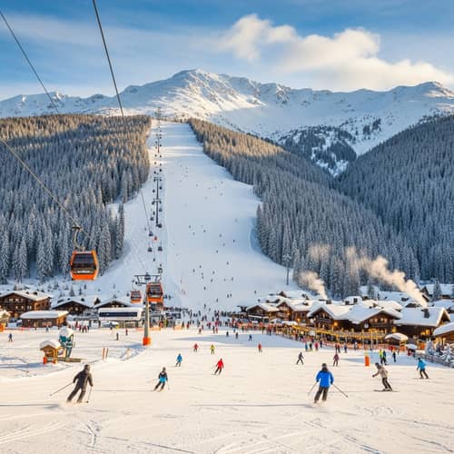 Skiing on Mountain Slopes: Fresh Snow, Cozy Chalets & Ski Lifts