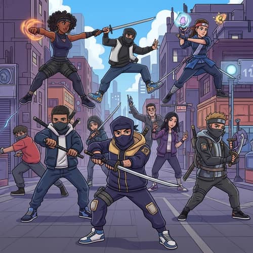 Vibrant Urban Ninja Scene with Diverse Youths
