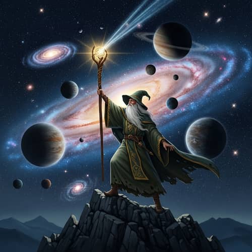 Wizard Creates Universe with Staff | Celestial Display