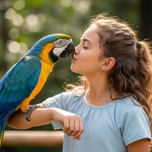 Girl Kissing a Parrot - Cute Animal Moments