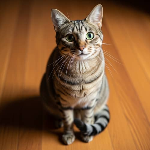Curious and Beautiful Cat Sitting on Warmly Colored Floor