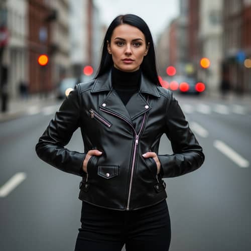 Stylish Tall Girl in Black Leather Jacket