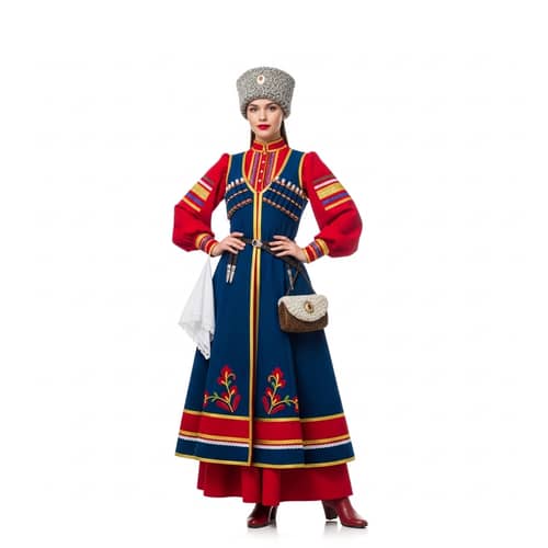 Russian Tradit. Cossack Woman in Vibrant Attire | Heritage Pride