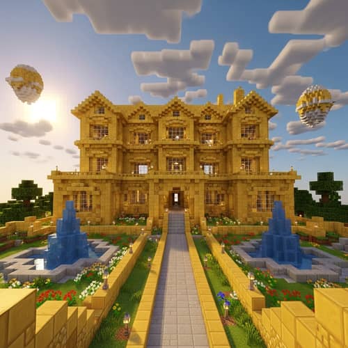 Opulent Golden Mansion in Minecraft Game World