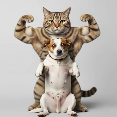 Fitness Cat Carrying Dog: Unusual and Endearing Scene