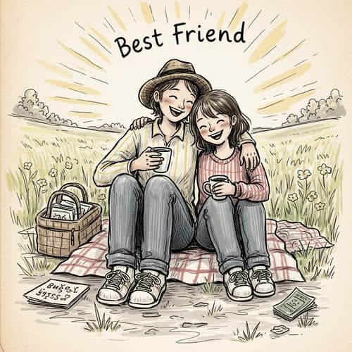 Whimsical Friendship Illustration - Nostalgic Storybook Art