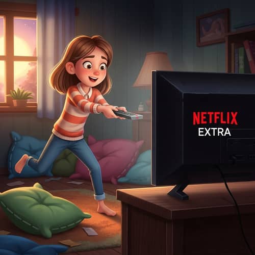 Netflix Extra Poster - Animated Girl with Remote Control