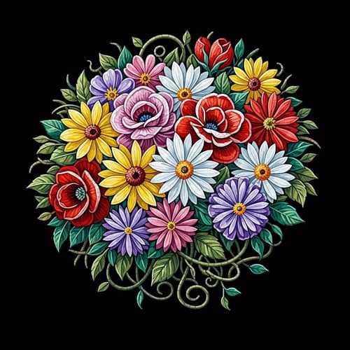 Mind Mosaic Art: Blooming Flowers in Detailed Tesserae