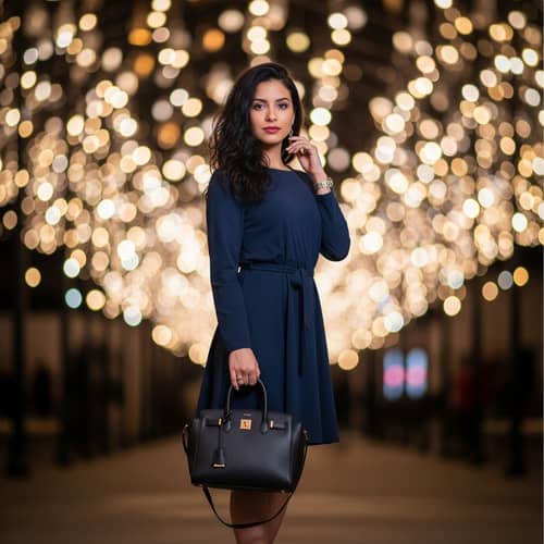 Beautiful Young Woman with Black Leather Handbag | Anamorphic Bokeh