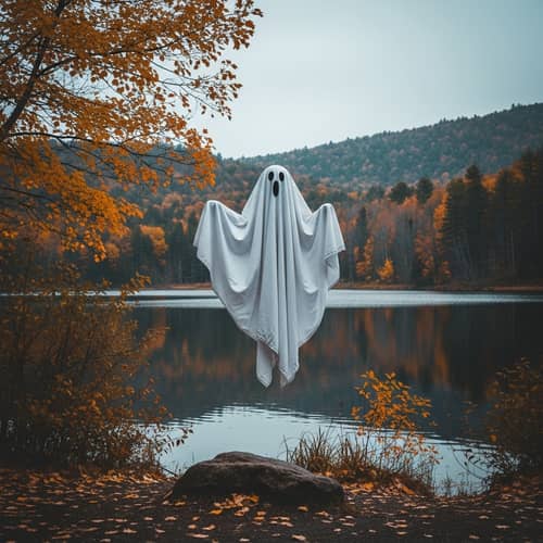 Simple Ghost Floating Above Tranquil Autumn Lake