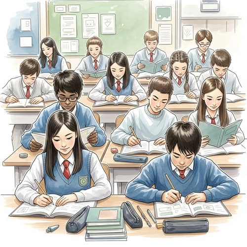 Multicultural School Students in Watercolor Painting