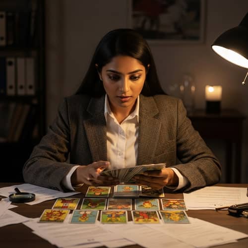 Female South Asian Detective Solving Cases with Tarot Cards