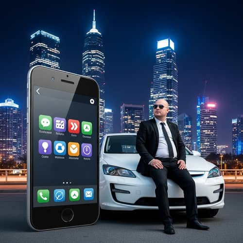 Mobile User Interface and Night Cityscape - Modern Urban Aesthetic