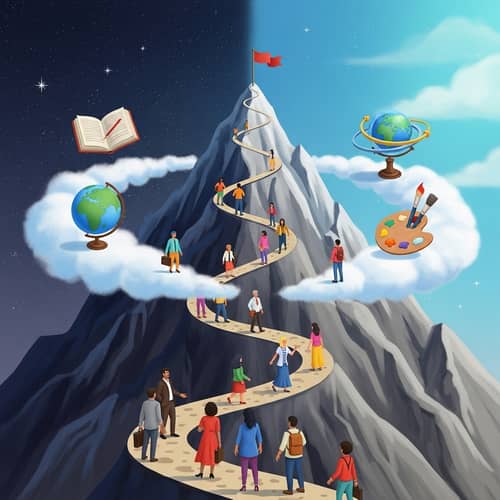 Journey Towards Achieving Goals: Dream Cloud & Flag on Mountain Top